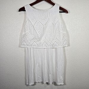 J. Jill White‎ Eyelet Overlay Tunic Shirt Womens Sleeveless Cotton Size XS